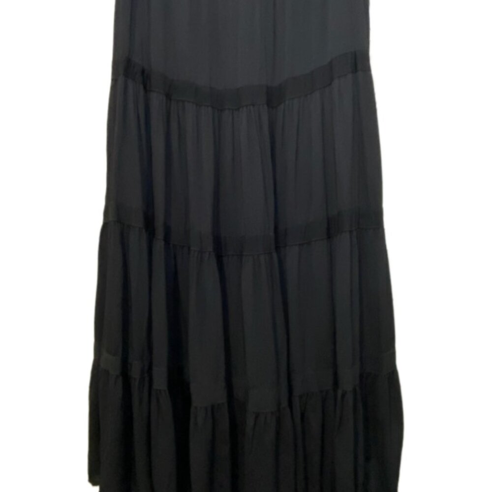 VTG CAROLE LITTLE Womens Black Tiered Maxi Skirt Size 12 Broomstick Goth Witchy - Picture 5 of 6